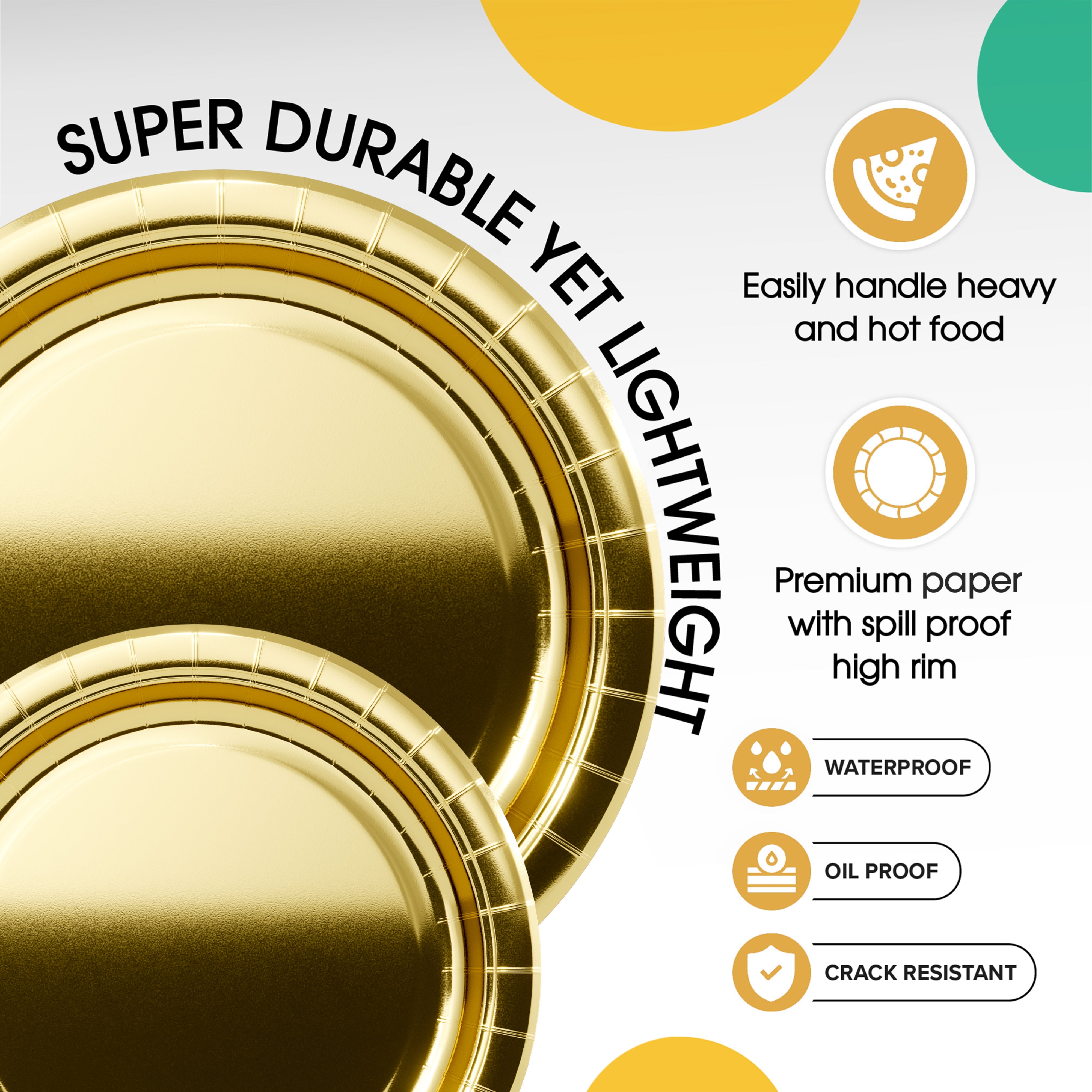 9 & 7 Inch. Gold Paper Plates Combo - 200 Pack (100 of each)