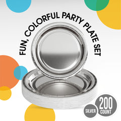 9 & 7 Inch. Silver Paper Plates Combo - 200 Pack (100 of each)