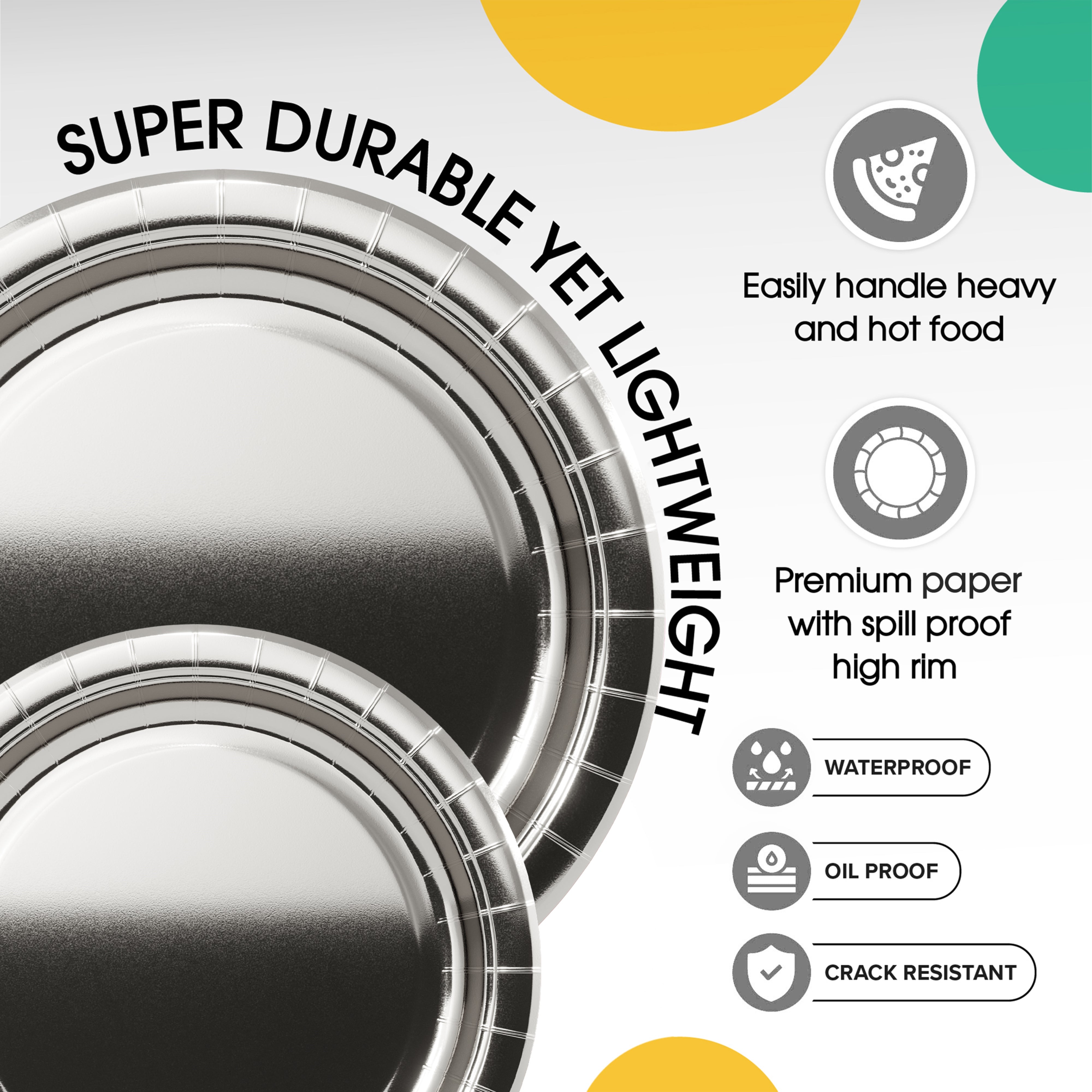 9 & 7 Inch. Silver Paper Plates Combo - 200 Pack (100 of each)