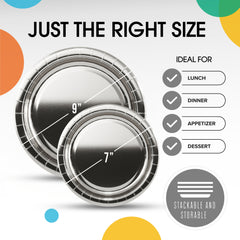 9 & 7 Inch. Silver Paper Plates Combo - 200 Pack (100 of each)