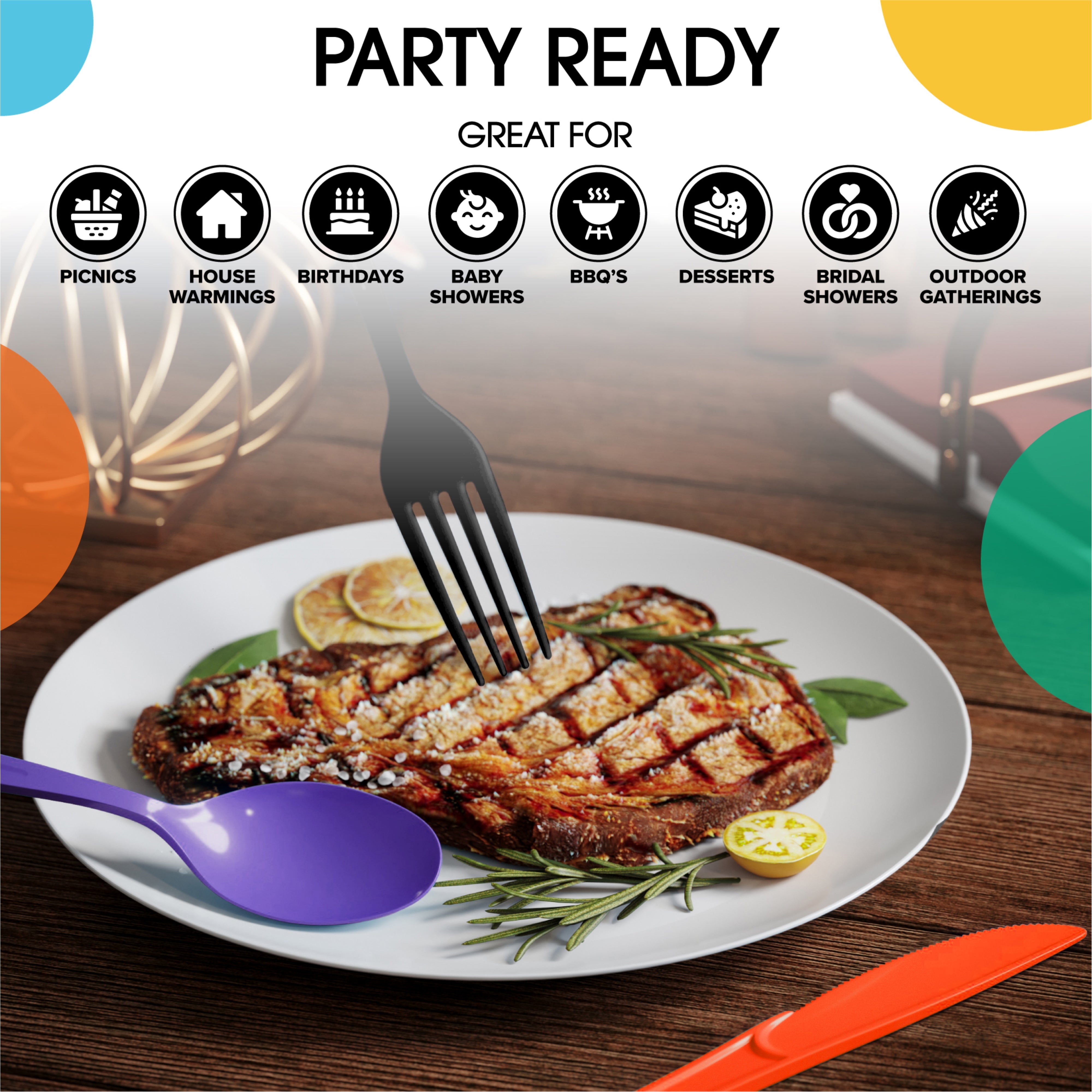 150 Pc. Halloween Plastic Cutlery Combo Set | Orange & Black
