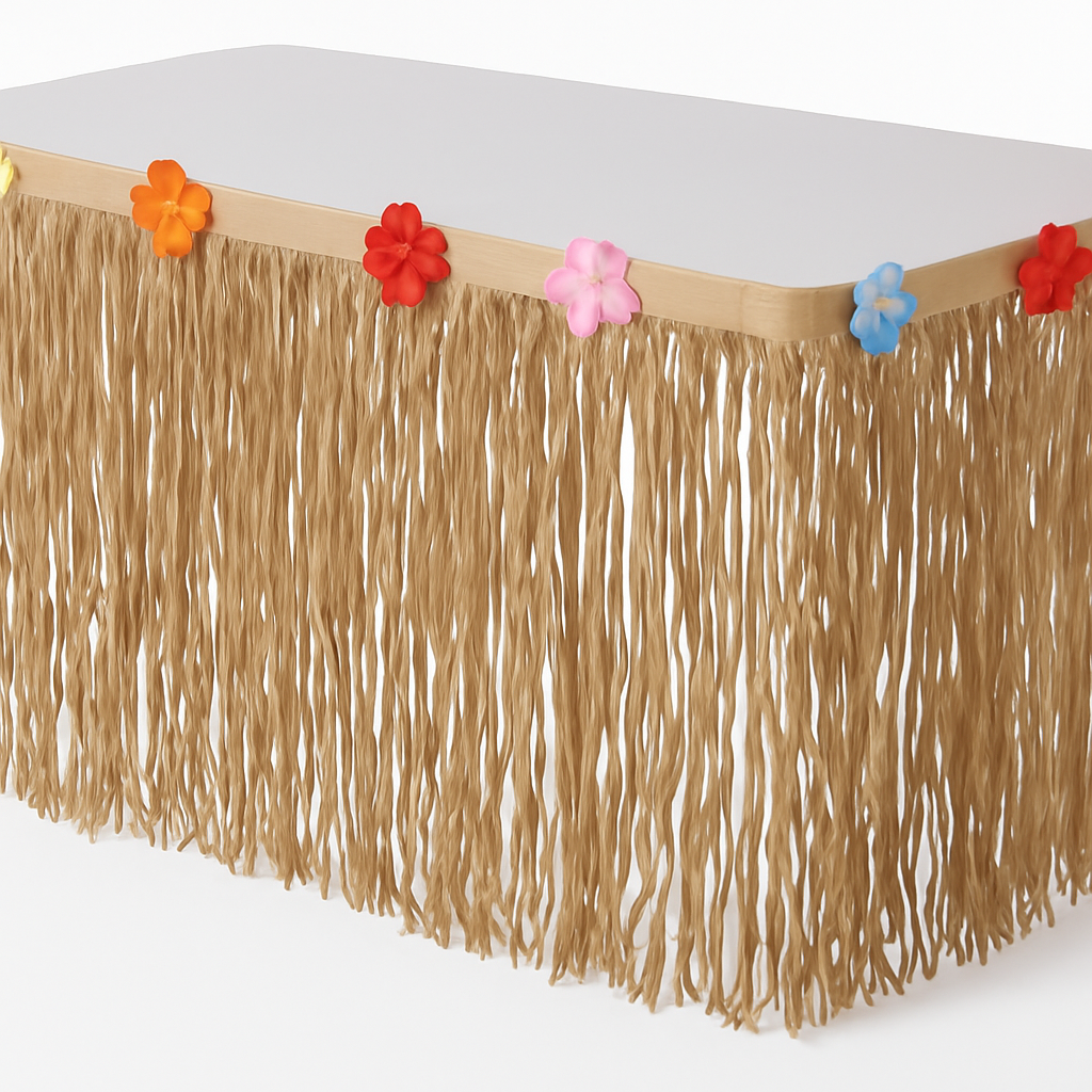 Natural Tissue Table Skirt with Hibiscus Accents for Summer Parties