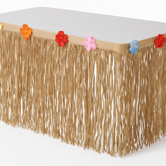 Natural Tissue Table Skirt with Hibiscus Accents for Summer Parties