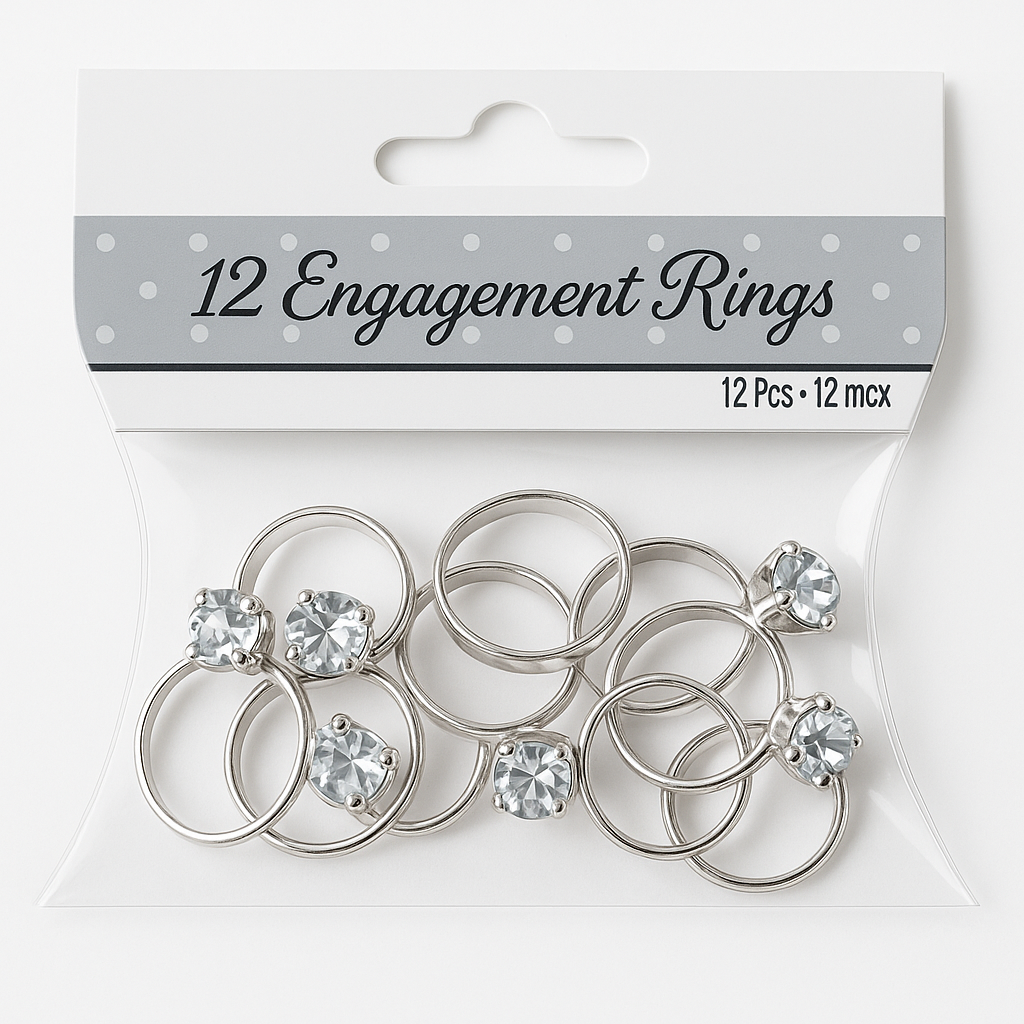 Silver Engagement Ring Favor Charms - Pack of 12