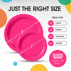 9 & 7 Inch. Cerise Paper Plates Combo - 200 Pack (100 of each)