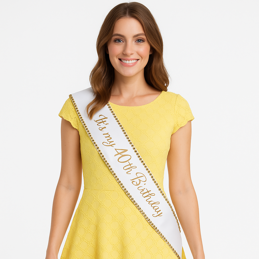 Golden Age 40th Birthday Sash - White and Gold