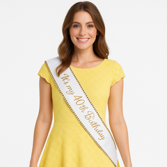 Golden Age 40th Birthday Sash - White and Gold