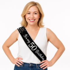 Black & Silver Sparkling 50th Birthday Celebration Sash
