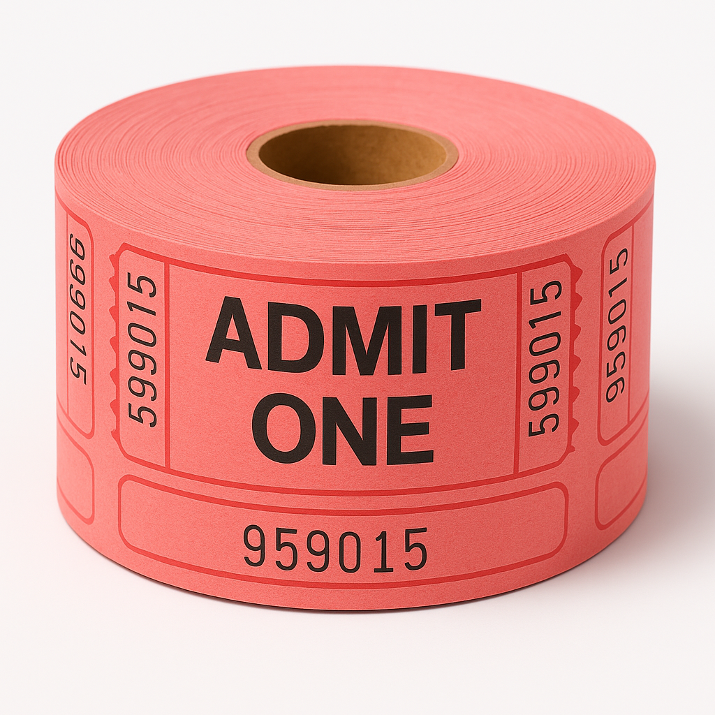 Classic Red "Admit One" Ticket Roll - 2000 Count