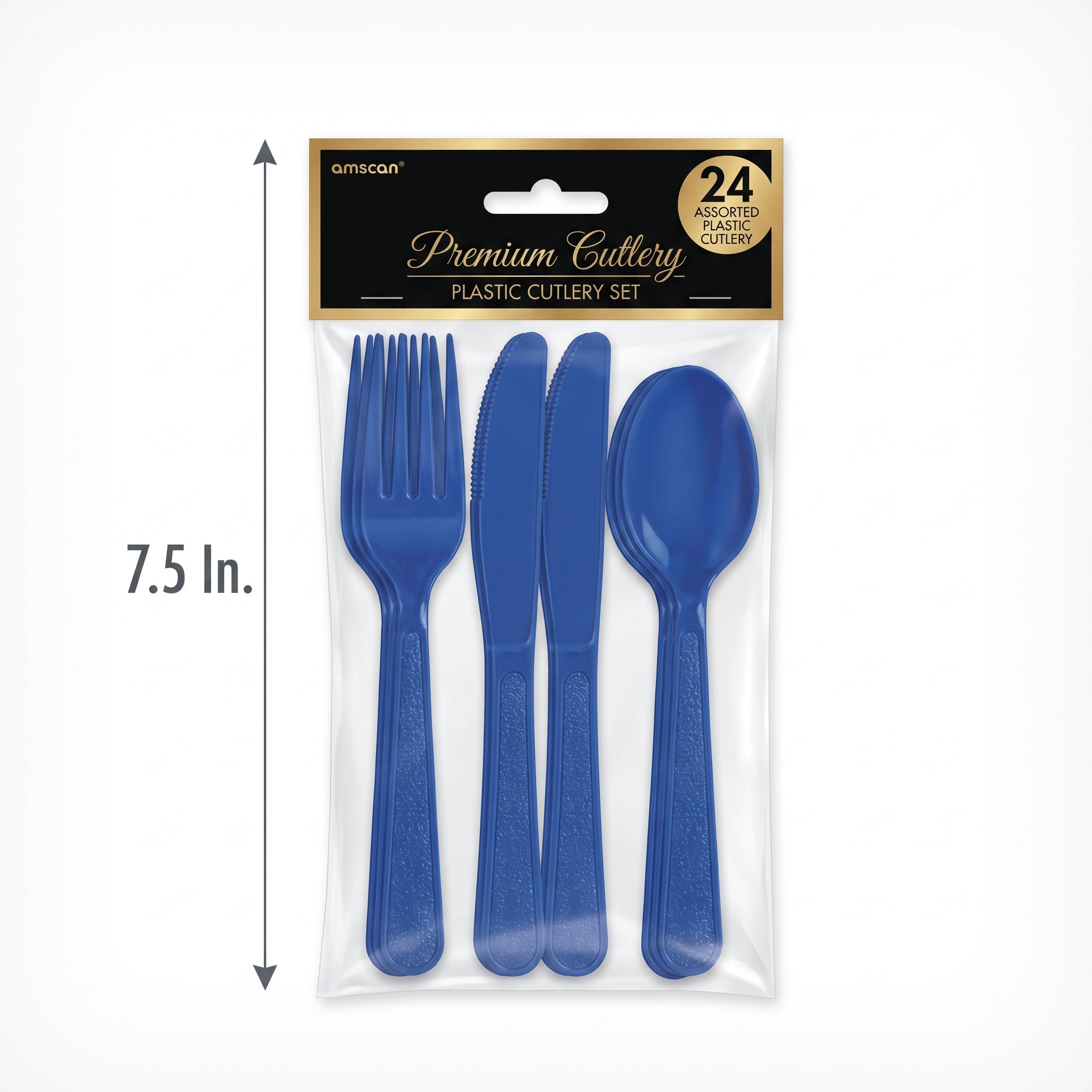 Royal Blue Heavyweight Plastic Cutlery Set - 24 Pieces - 7.5 in.