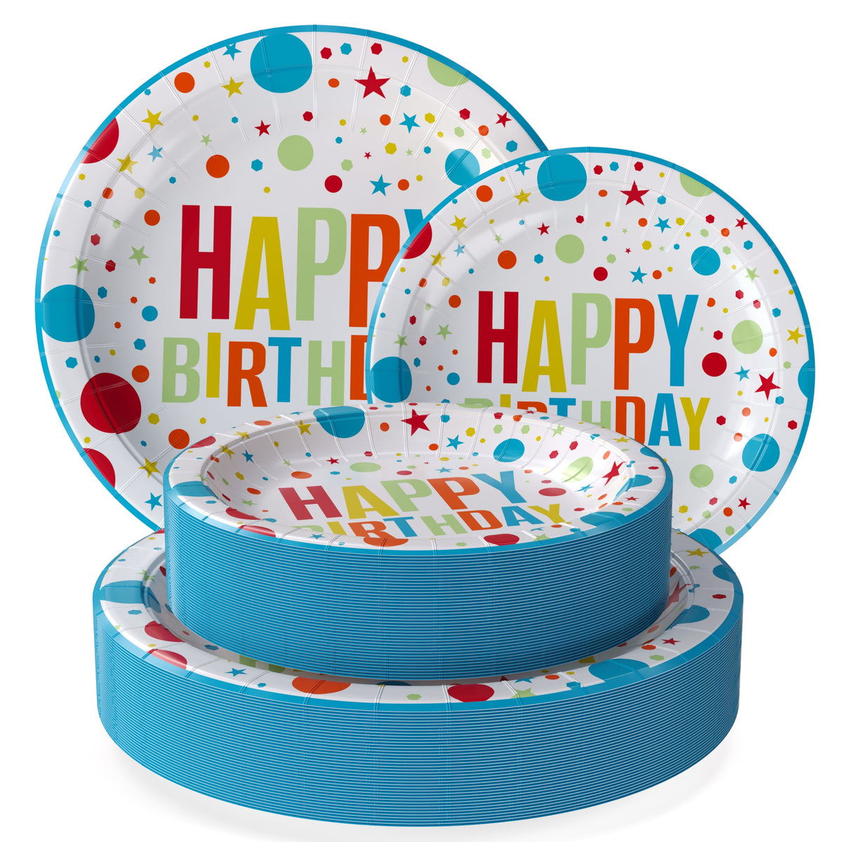 9 & 7 Inch. Birthday Print Paper Plates Combo - 200 Pack (100 of each)