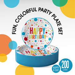 9 & 7 Inch. Birthday Print Paper Plates Combo - 200 Pack (100 of each)