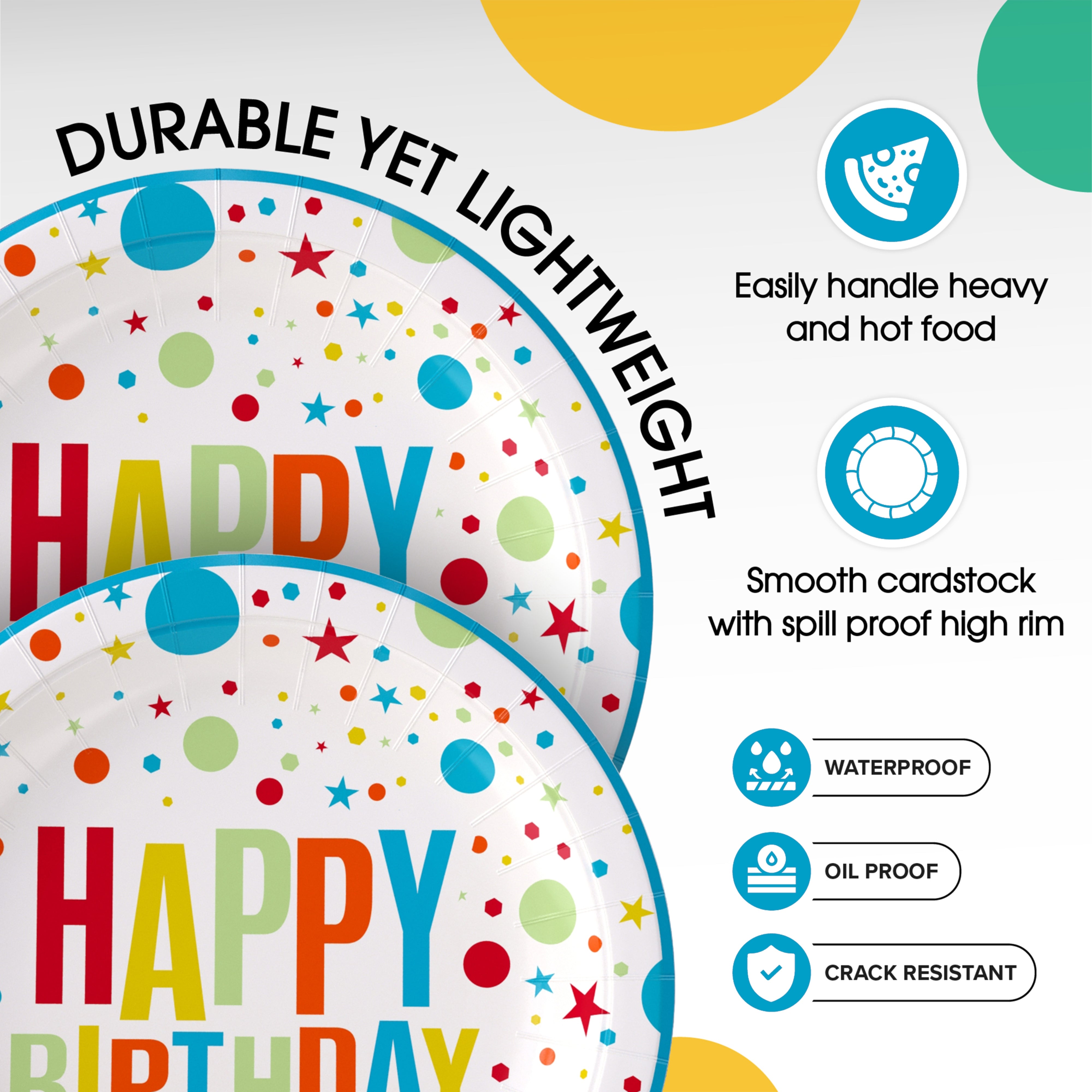 9 & 7 Inch. Birthday Print Paper Plates Combo - 200 Pack (100 of each)