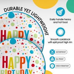 9 & 7 Inch. Birthday Print Paper Plates Combo - 200 Pack (100 of each)