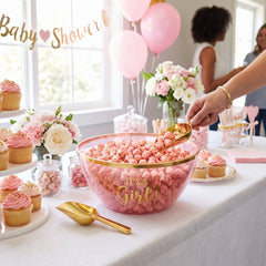 "It's a Girl" Pink & Gold Plastic Serving Bowl - 10"