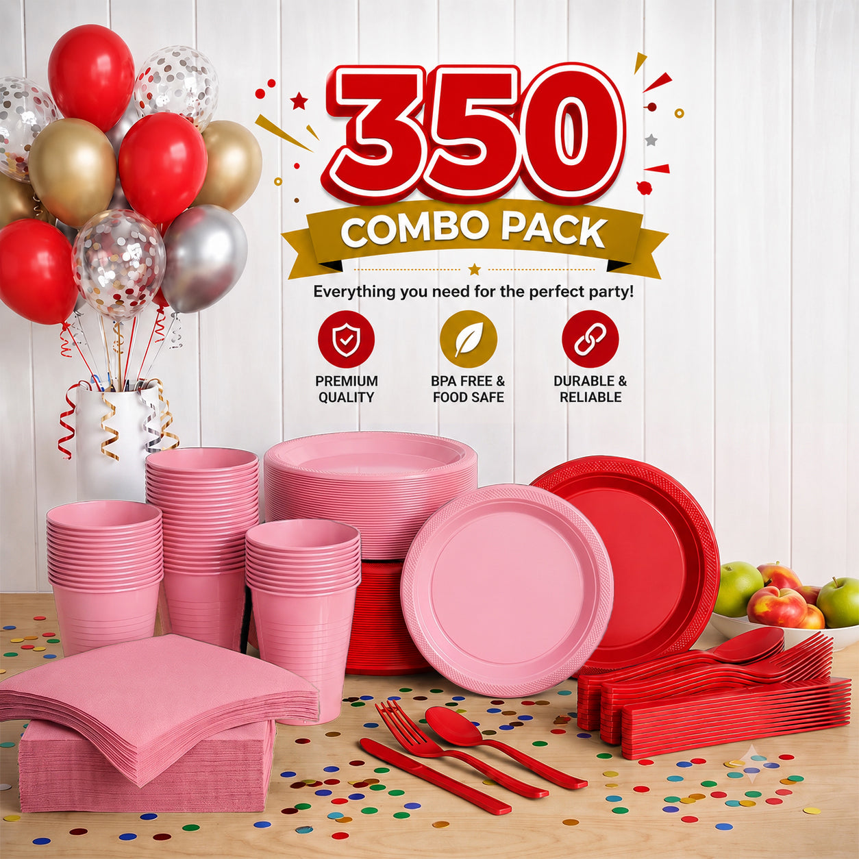 350 Pcs Valentines Day Plastic Disposable Tableware Set
