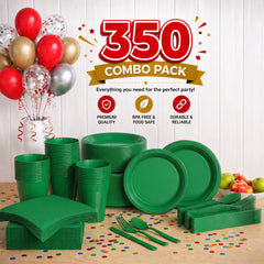 350 Pcs Emerald Green Plastic Disposable Tableware Set