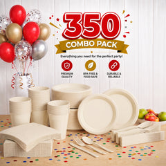350 Pcs Ivory Plastic Disposable Tableware Set