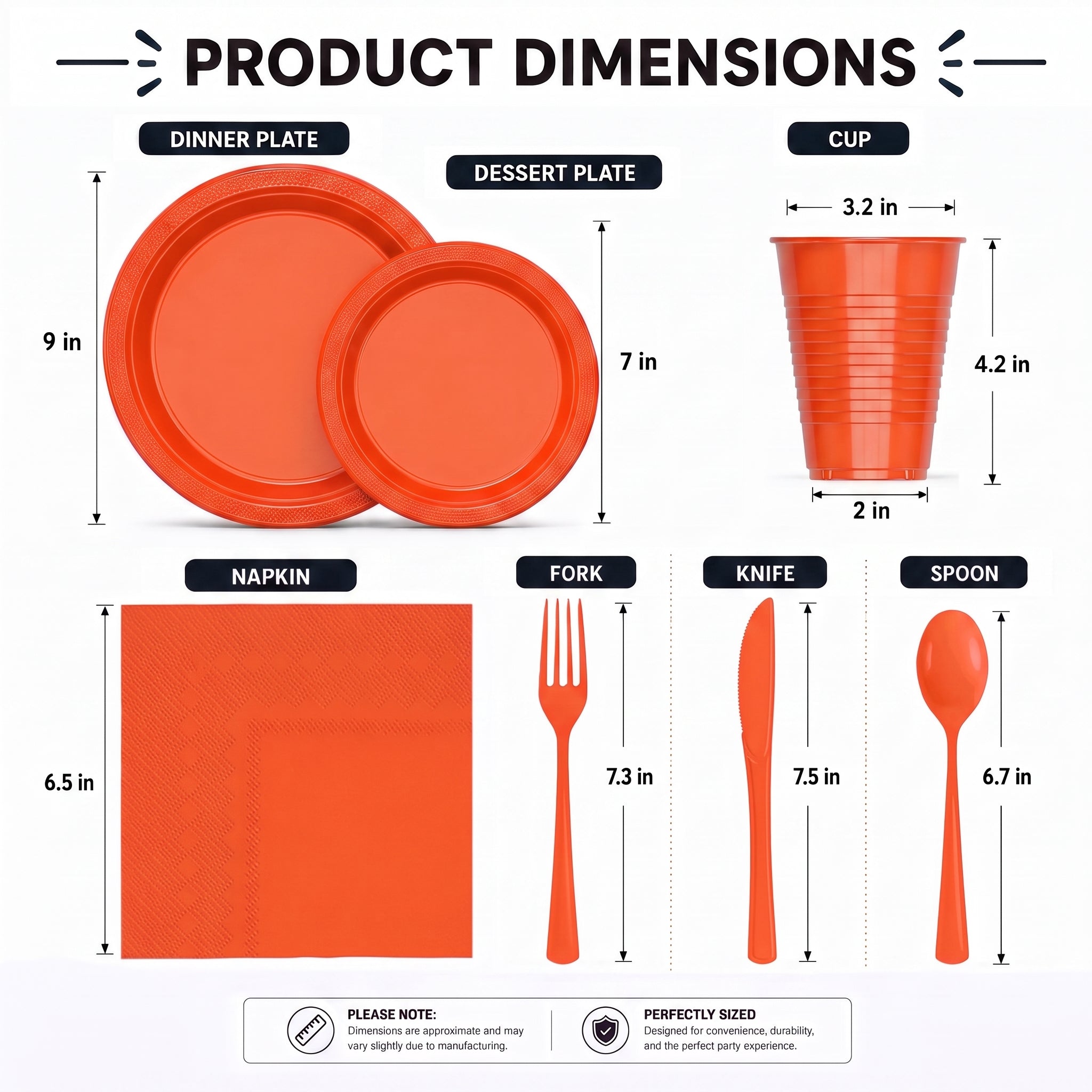 350 Pcs Orange Plastic Disposable Tableware Set