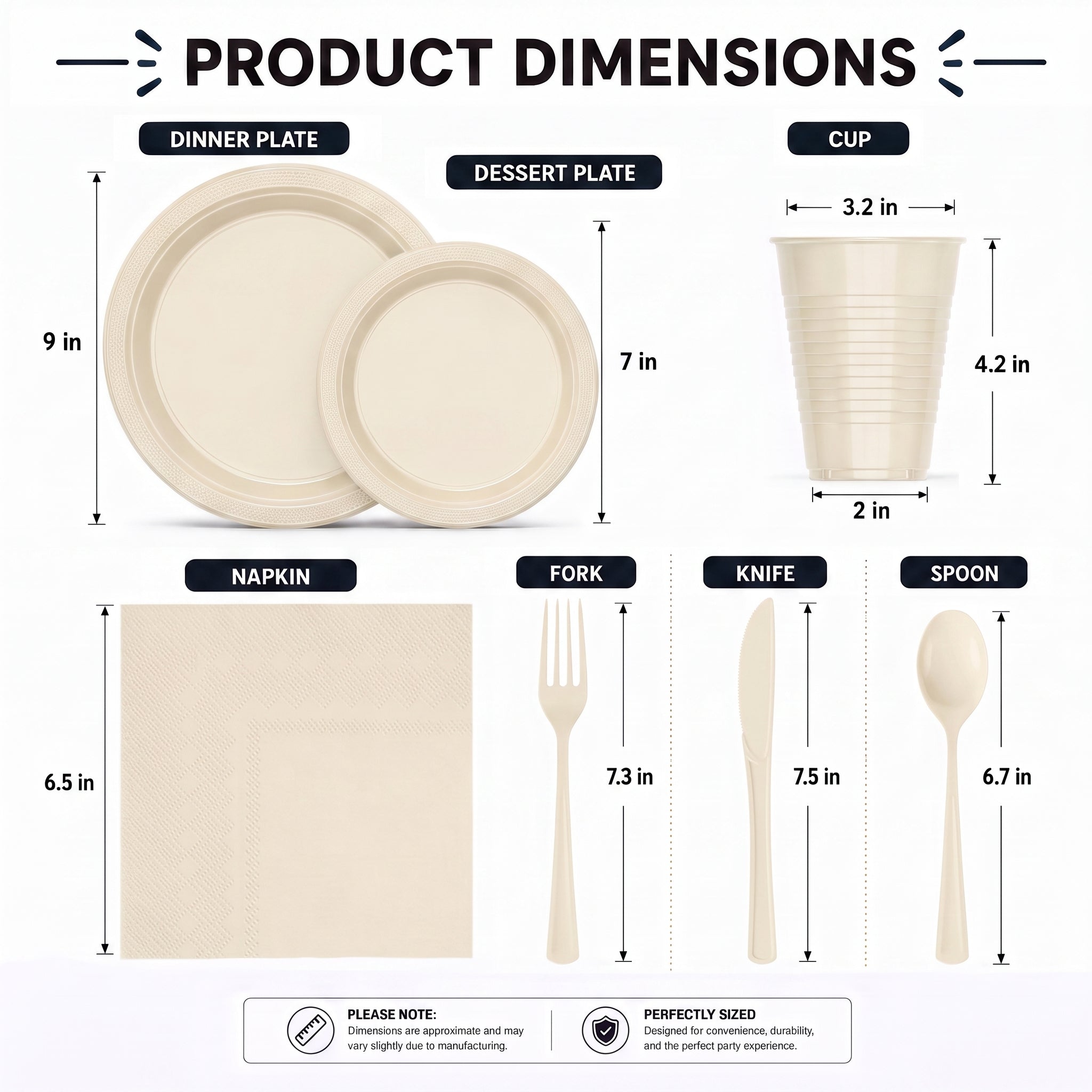 350 Pcs Ivory Plastic Disposable Tableware Set