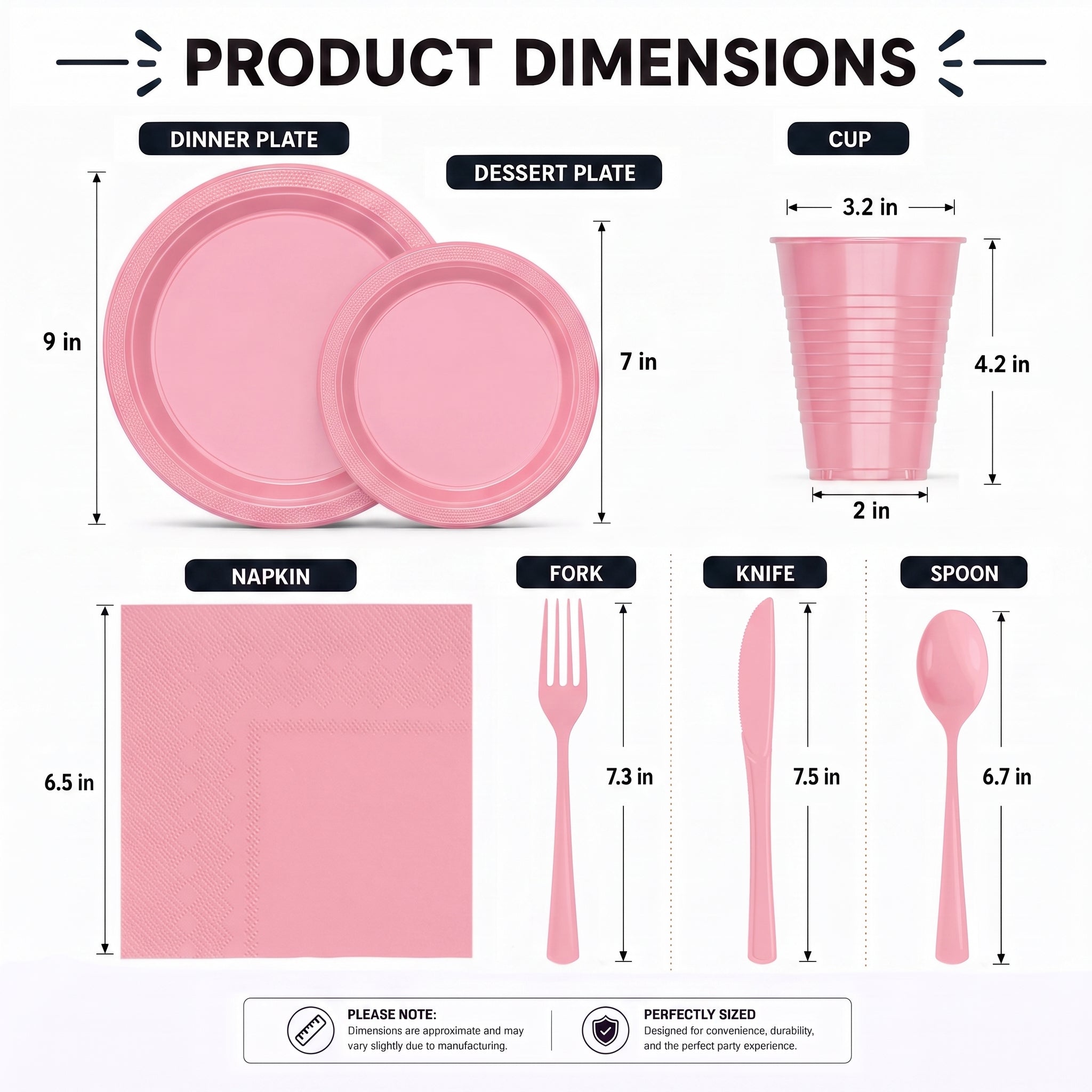 350 Pcs Pink Plastic Disposable Tableware Set