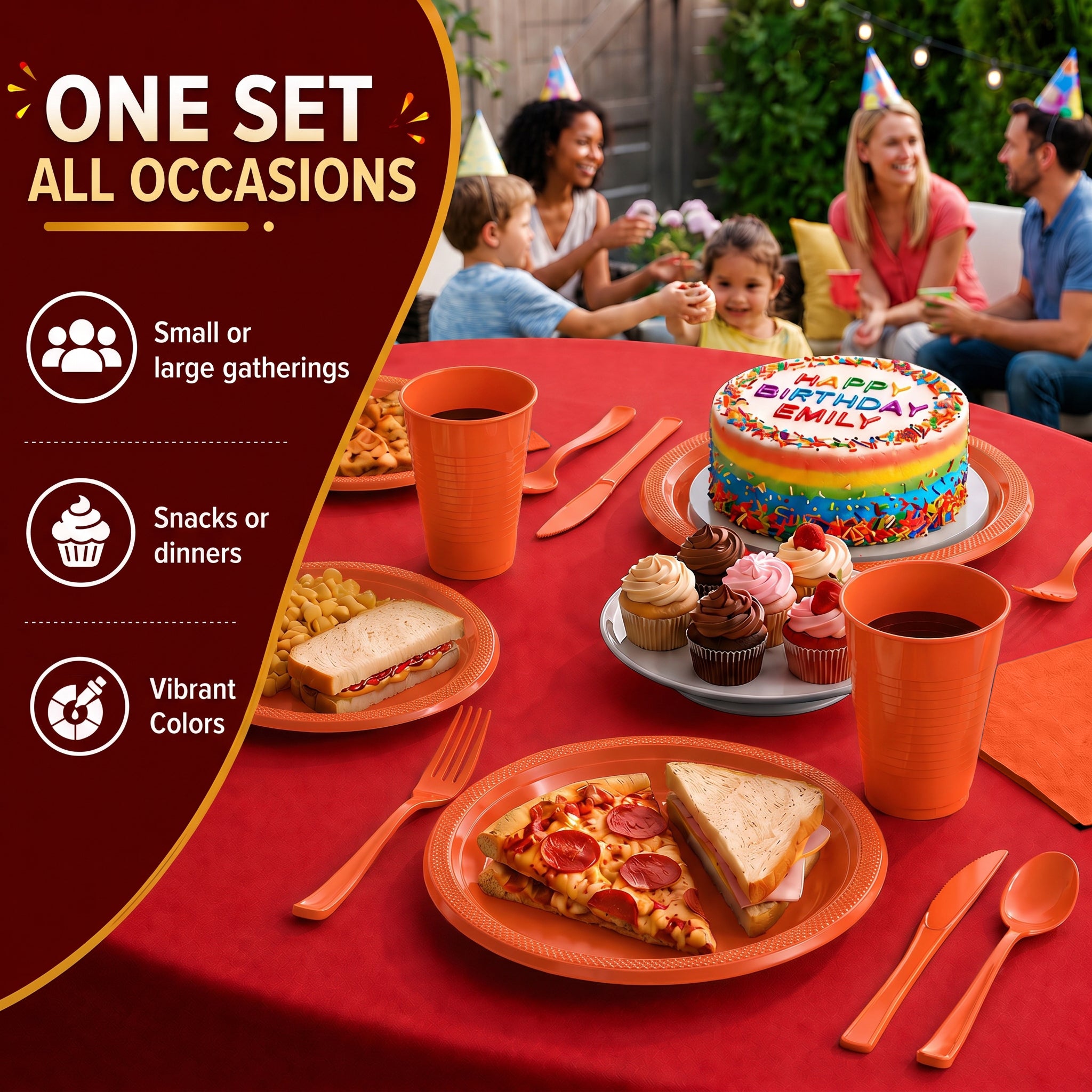 350 Pcs Orange Plastic Disposable Tableware Set