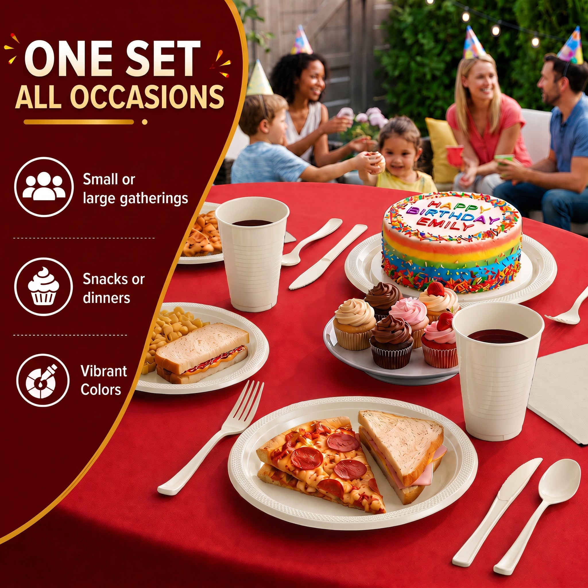 350 Pcs Ivory Plastic Disposable Tableware Set