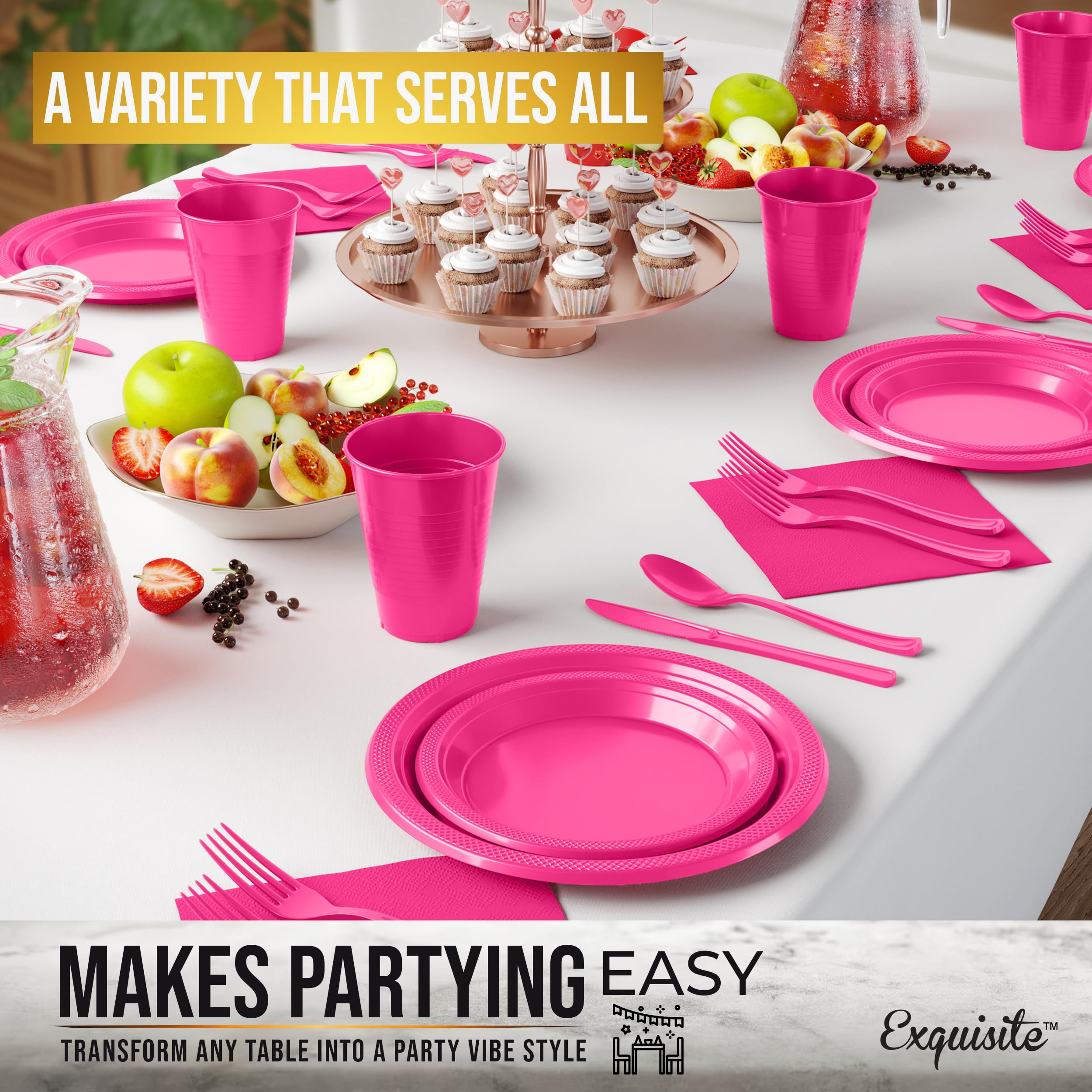 350 Pcs Cerise Plastic Disposable Tableware Set