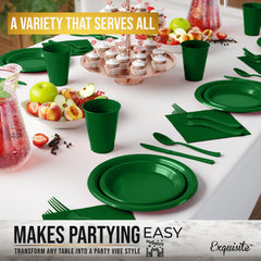 350 Pcs Emerald Green Plastic Disposable Tableware Set