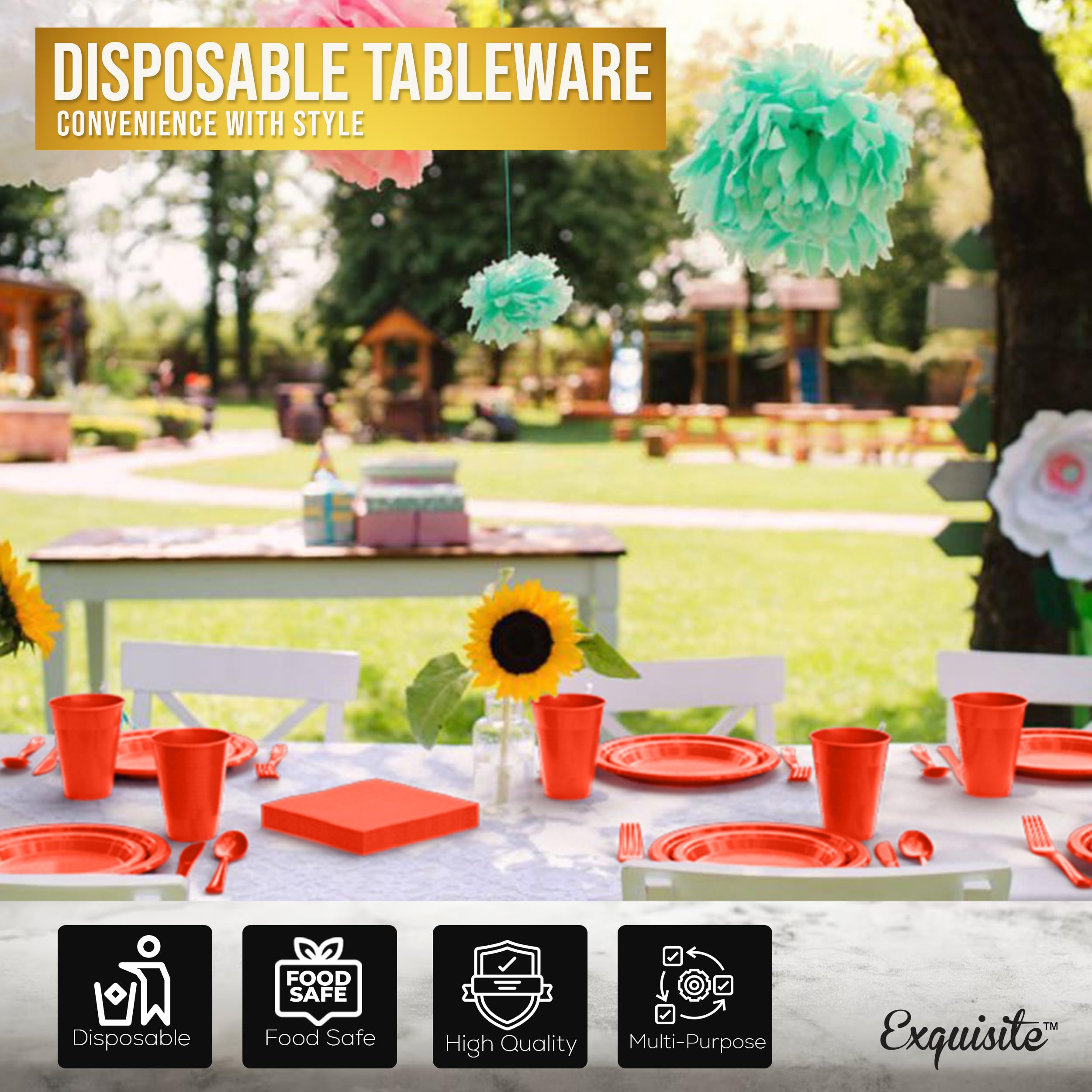 350 Pcs Orange Plastic Disposable Tableware Set