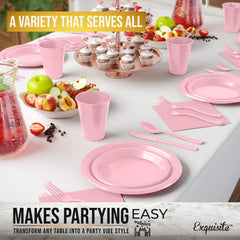 350 Pcs Pink Plastic Disposable Tableware Set