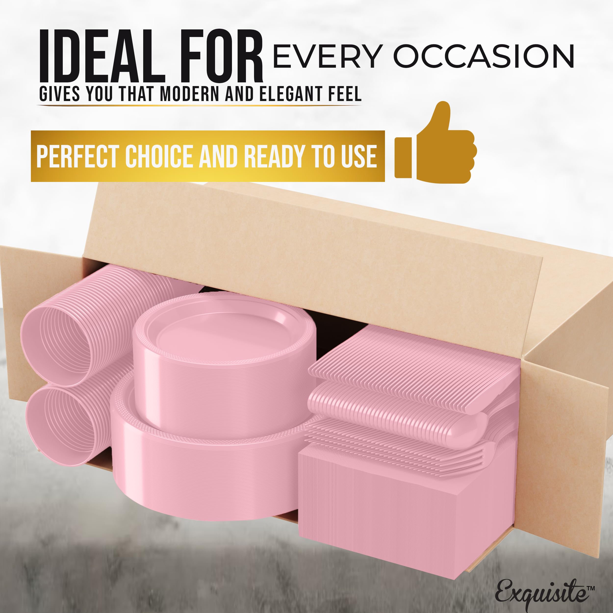 350 Pcs Pink Plastic Disposable Tableware Set