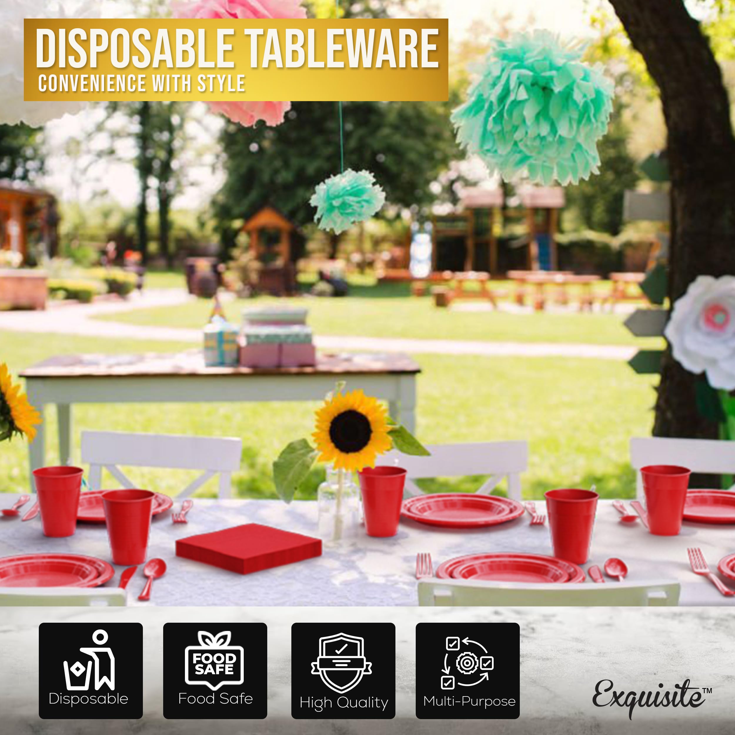 350 Pcs Red Plastic Disposable Tableware Set