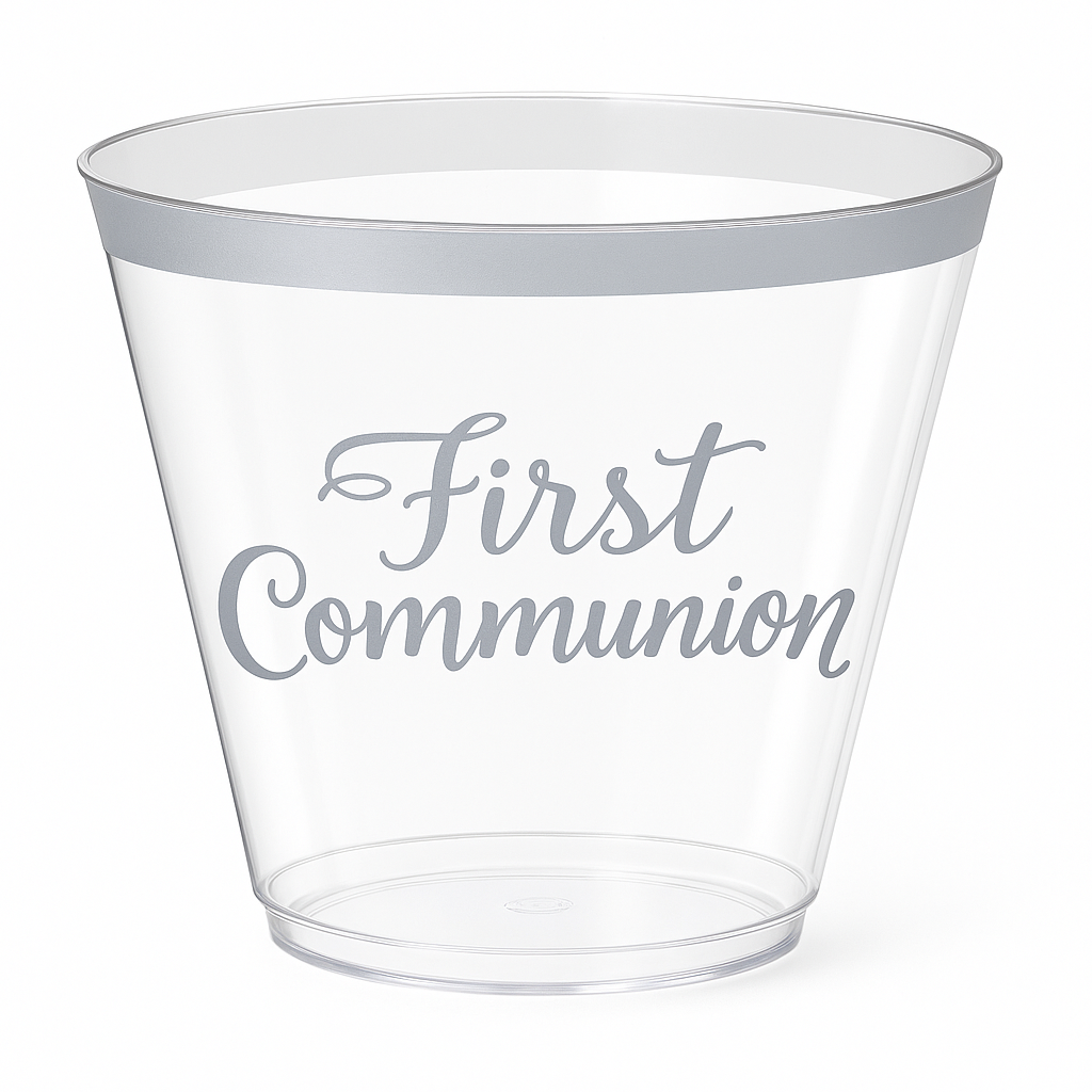 Silver First Communion Plastic Cups, 9 oz, 30 Pack