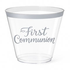 Silver First Communion Plastic Cups, 9 oz, 30 Pack