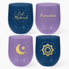Eid Mubarak Stemless Plastic Wine Glasses ‚Äì 4 Pack