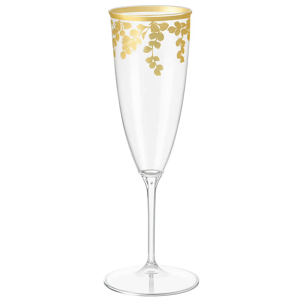 Romantic Floral Plastic Champagne Flutes with Gold Leaf Design, 5.5 oz, 16-Pack