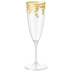 Romantic Floral Plastic Champagne Flutes with Gold Leaf Design, 5.5 oz, 16-Pack