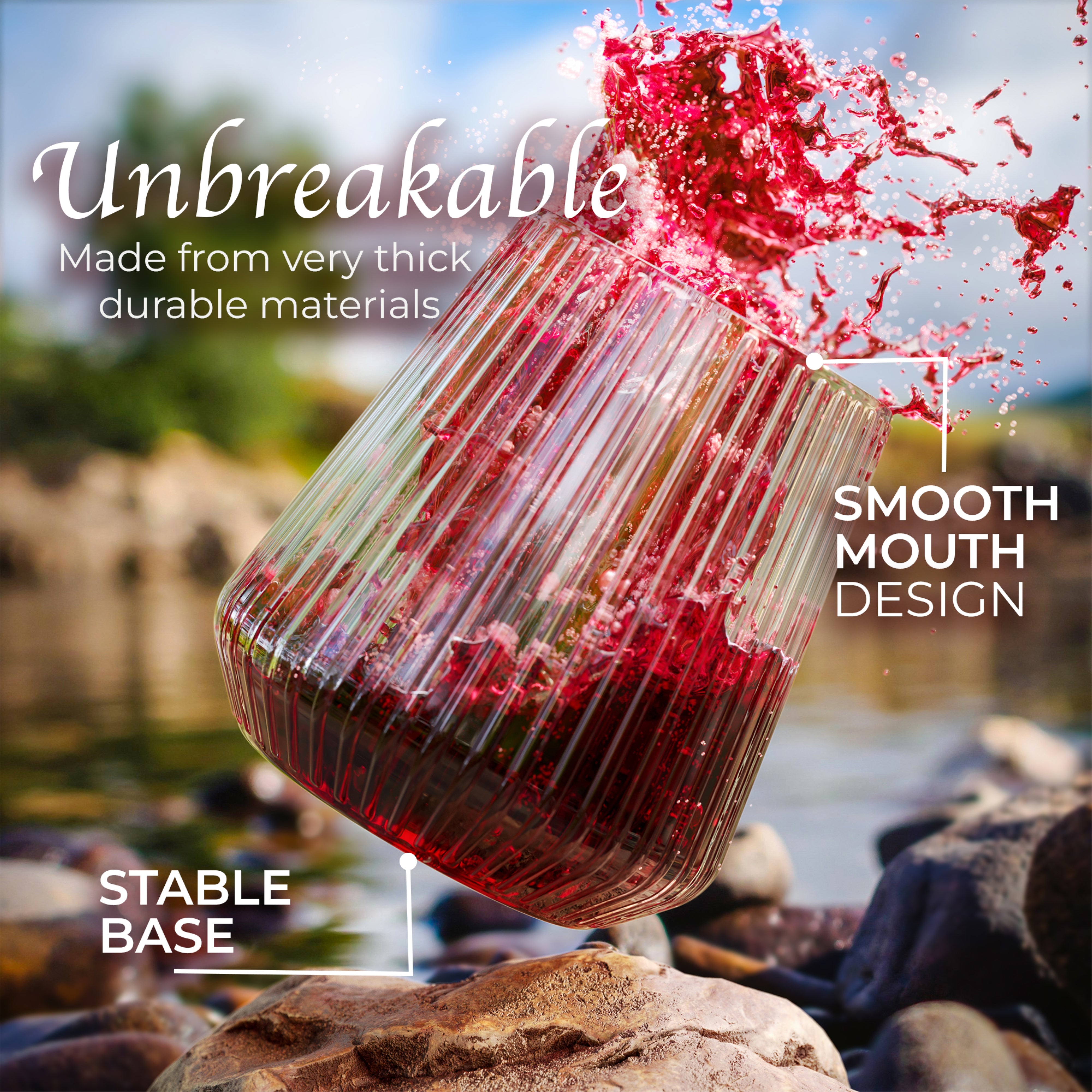 12 Oz. Stemless Ridged Wine Tumbler 24 Count | Clear