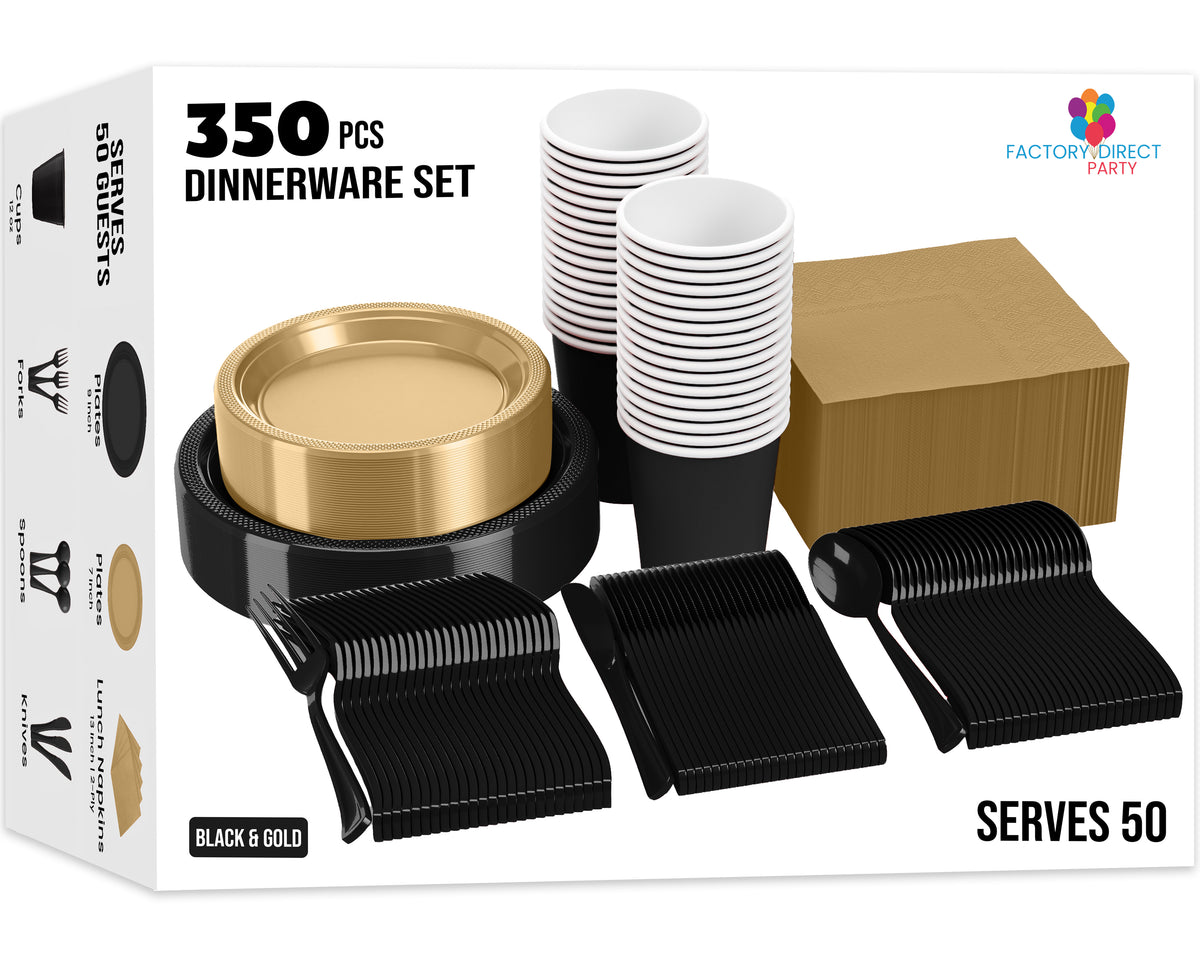 350 Pcs New Years Eve Disposable Tableware Set