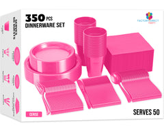 350 Pcs Hot Pink Plastic Disposable Tableware Set