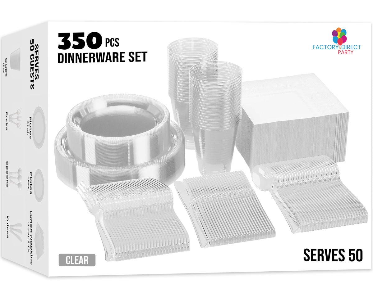 350 Pcs Clear Plastic Disposable Tableware Set