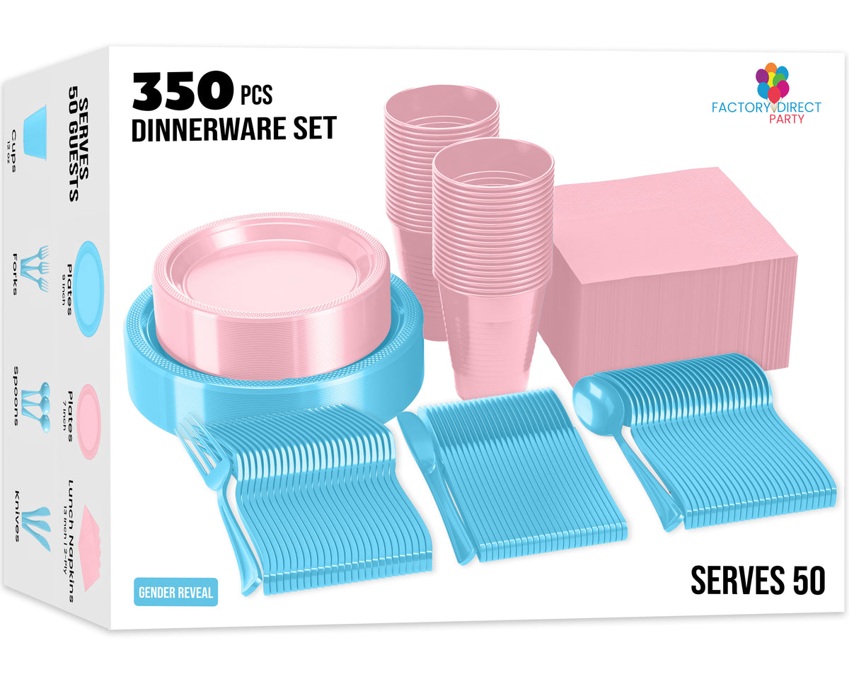 350 Pcs Pink & Blue Disposable Tableware Set