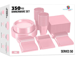 350 Pcs Pink Plastic Disposable Tableware Set