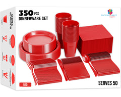 350 Pcs Red Plastic Disposable Tableware Set