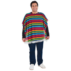 Vibrant Multicolored Fiesta Serape with Fringe Trim - One Size