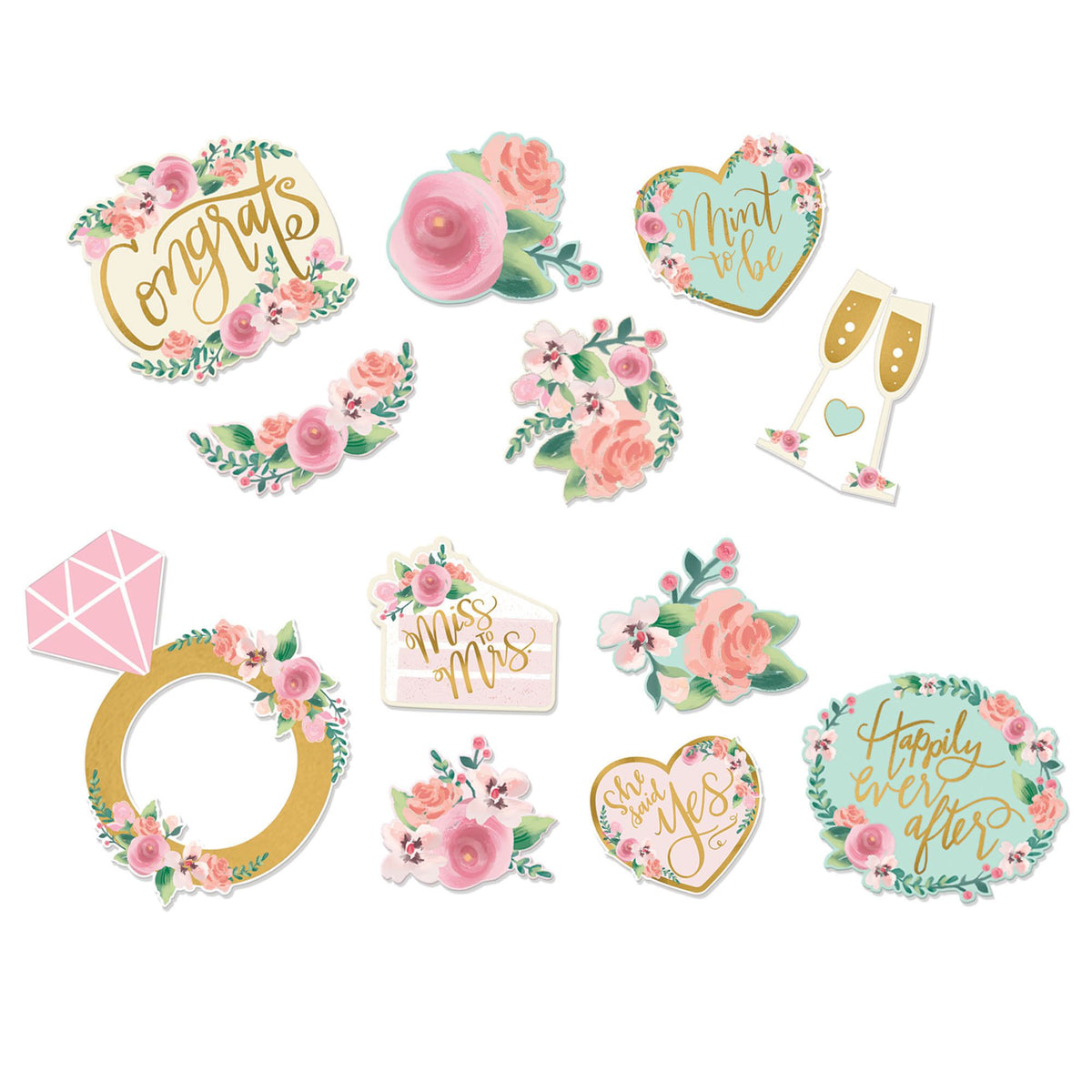 Mint Floral Wedding Cutout Decorations, 12-Pack