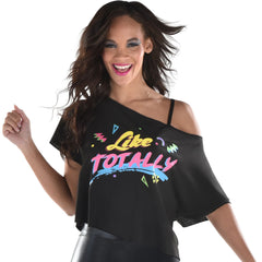 1980s "Like Totally" Off-Shoulder Graphic Crop Top - Adult One Size