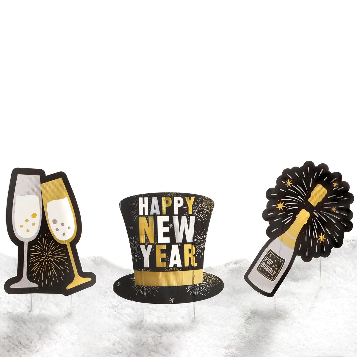 Festive Happy New Year Yard Sign Set 15" - 17.7"