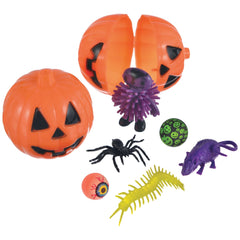 12 jack-o'-lantern surprise toy favors included in the Halloween trick-or-treat kit